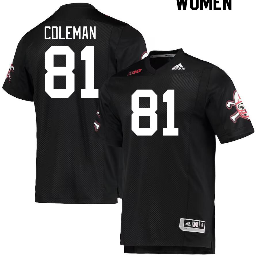 Women #81 Malachi Coleman Nebraska Cornhuskers College Football Jerseys Stitched Sale-Black